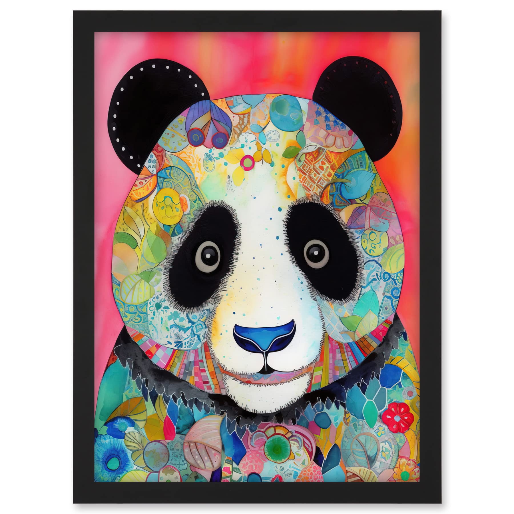 Artery8 Panda Spirit Animal Portrait Folk Art Watercolour Painting Artwork Framed A3 Wall Art Print