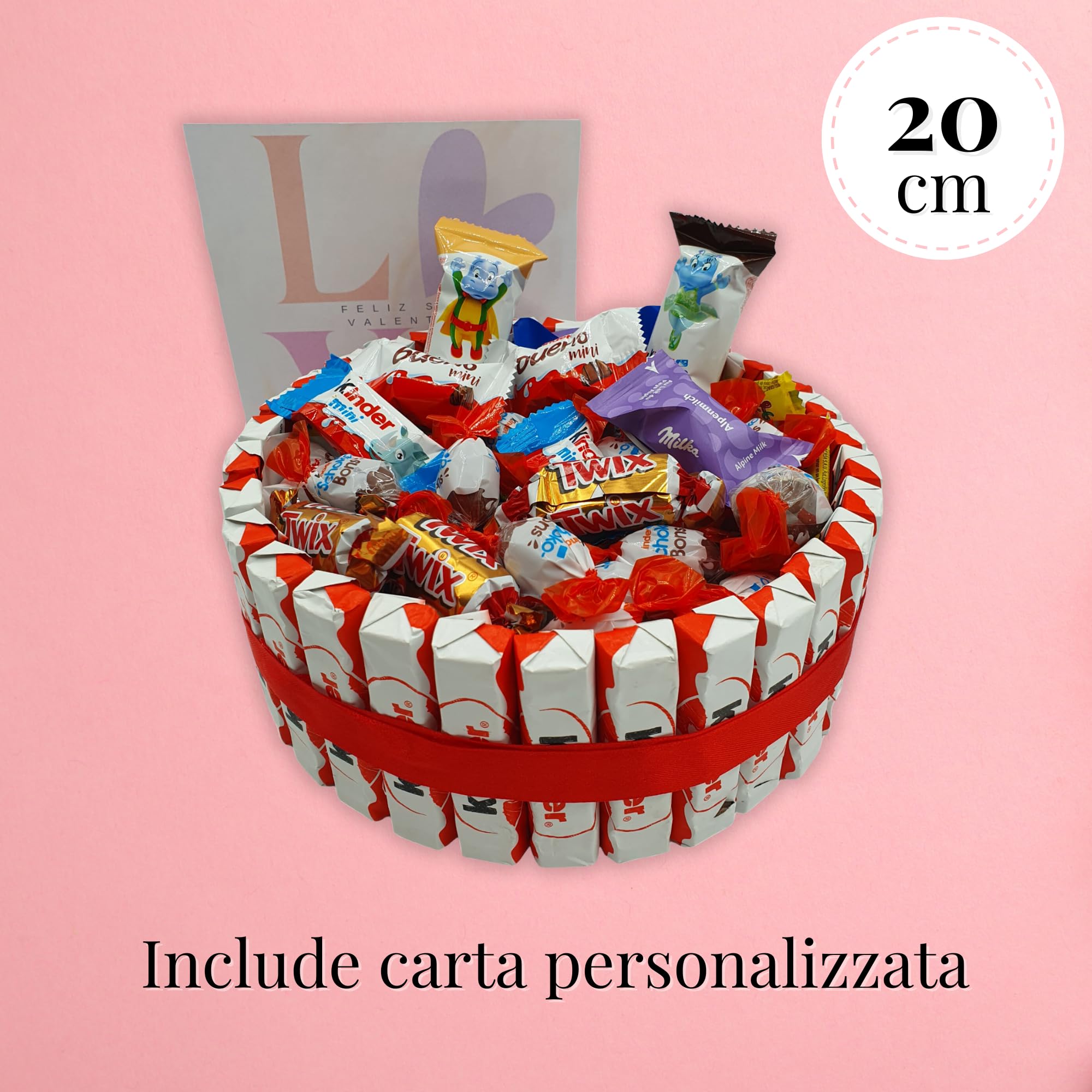 Kinder Torta Al Cioccolato + Miniatures - Regalo Per San Valentino. + 80 Cioccolatini Kinder - Torta 20 cm [IAMI]