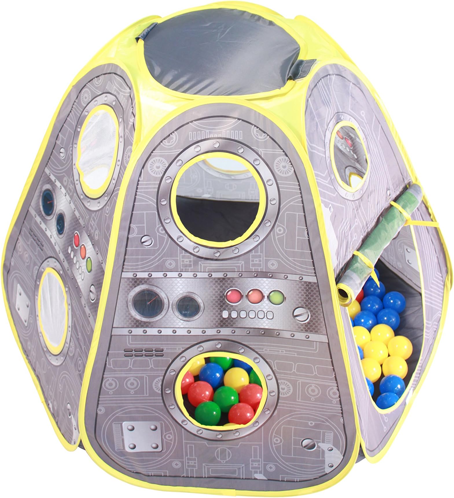 Pop-Up Space Tent for Kids with 100 Play Balls – Foldable Indoor/Outdoor Play Tent with Removable Roof, Carry Bag & Futuristic Space Shuttle Design – Easy Set-Up Playhouse for Toddlers and Children