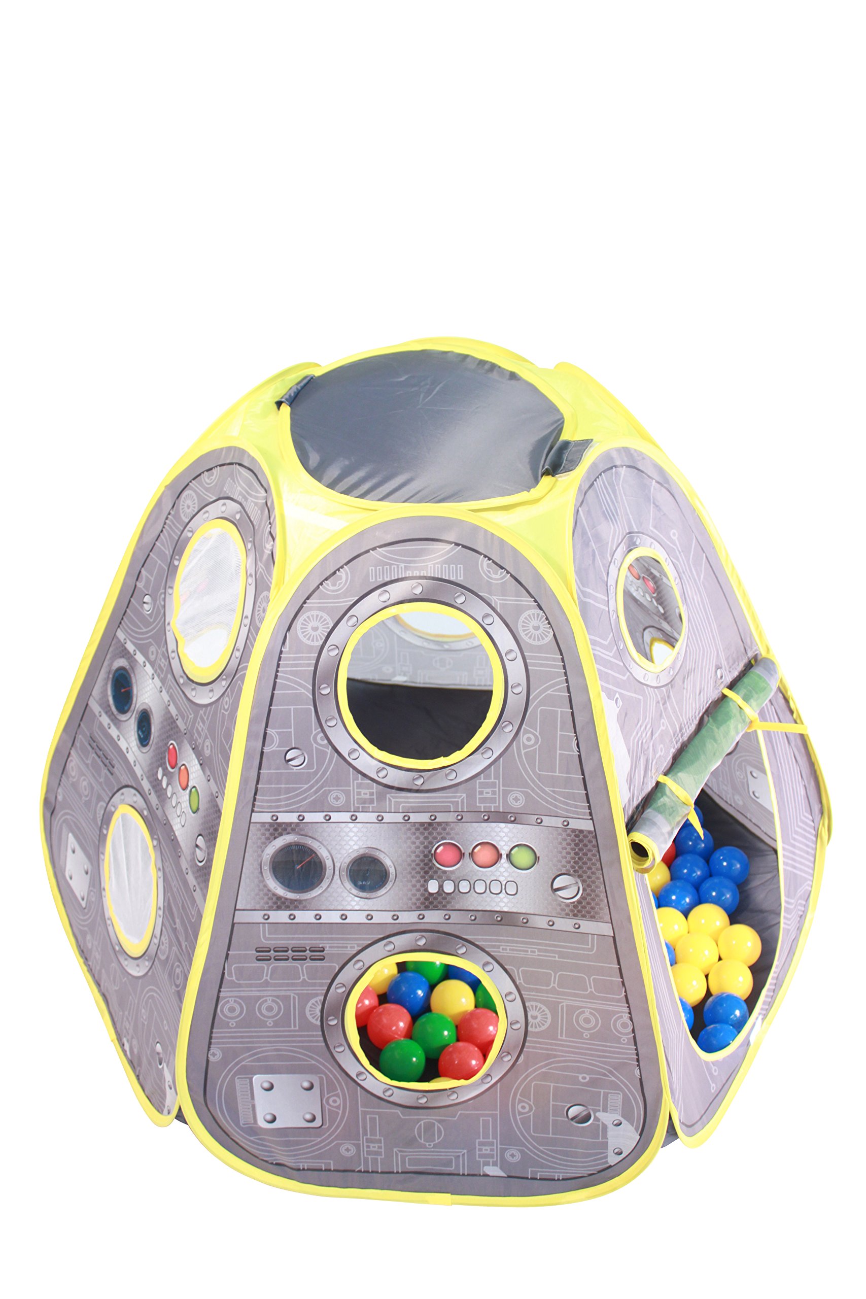 Pop-Up Space Tent for Kids with 100 Play Balls – Foldable Indoor/Outdoor Play Tent with Removable Roof, Carry Bag & Futuristic Space Shuttle Design – Easy Set-Up Playhouse for Toddlers and Children