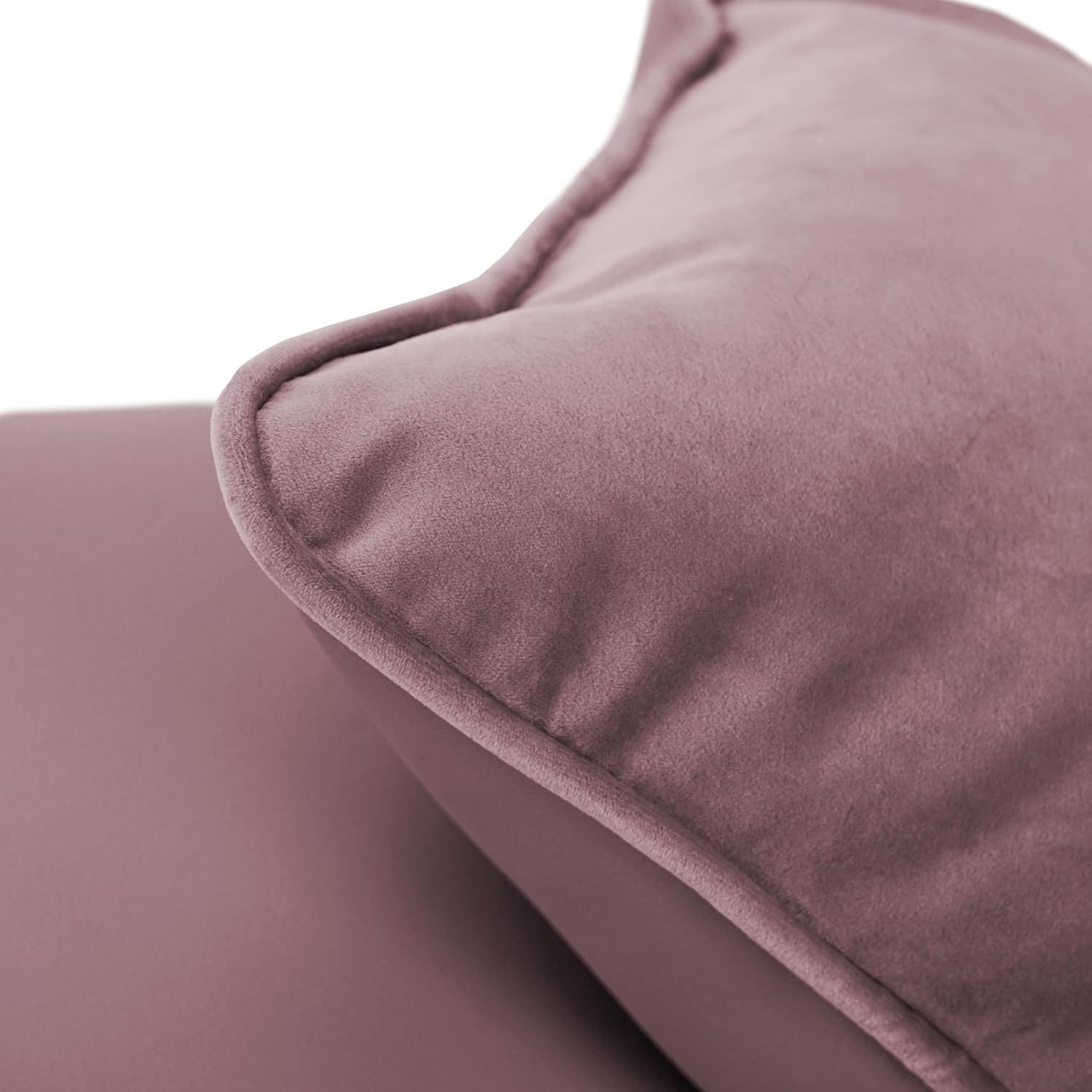 FDP 15" x 15" Velvet and Vinyl Square Pillow Set with Piping; Decorative Throw Pillow for Home Décor in Living Room, Bedroom or Lounge (2-Pack) - Mauve, 15161-112