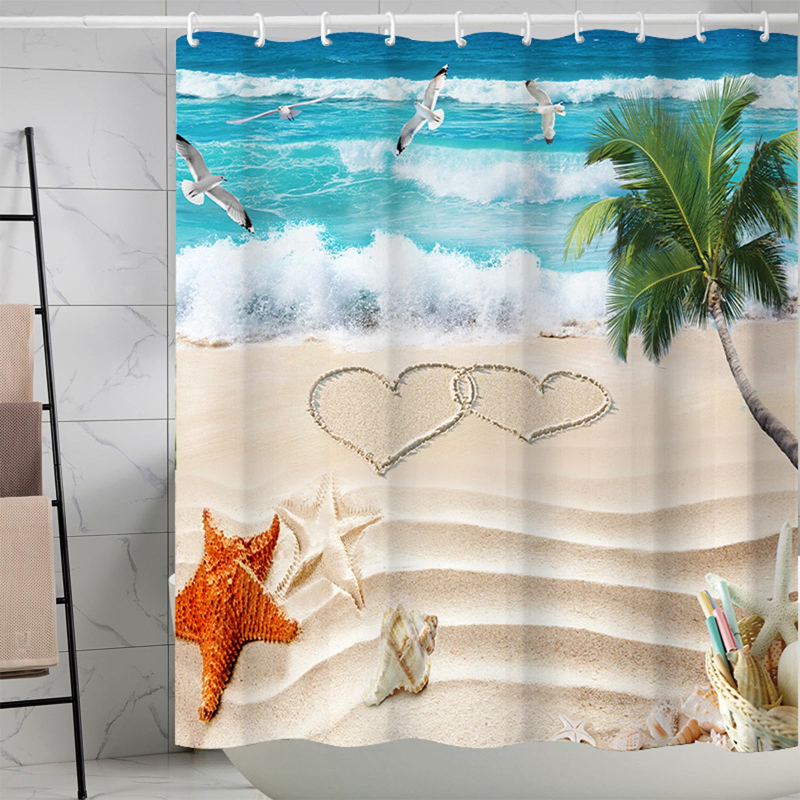 FAIRYGATE Bathroom Curtains Shower 180x180cm Water Shower Curtain for Bathroom Summer Holidays in Beach Pool Sea Wave Home Bathtubs Curtain Decoration Set including 12 Hooks B8821