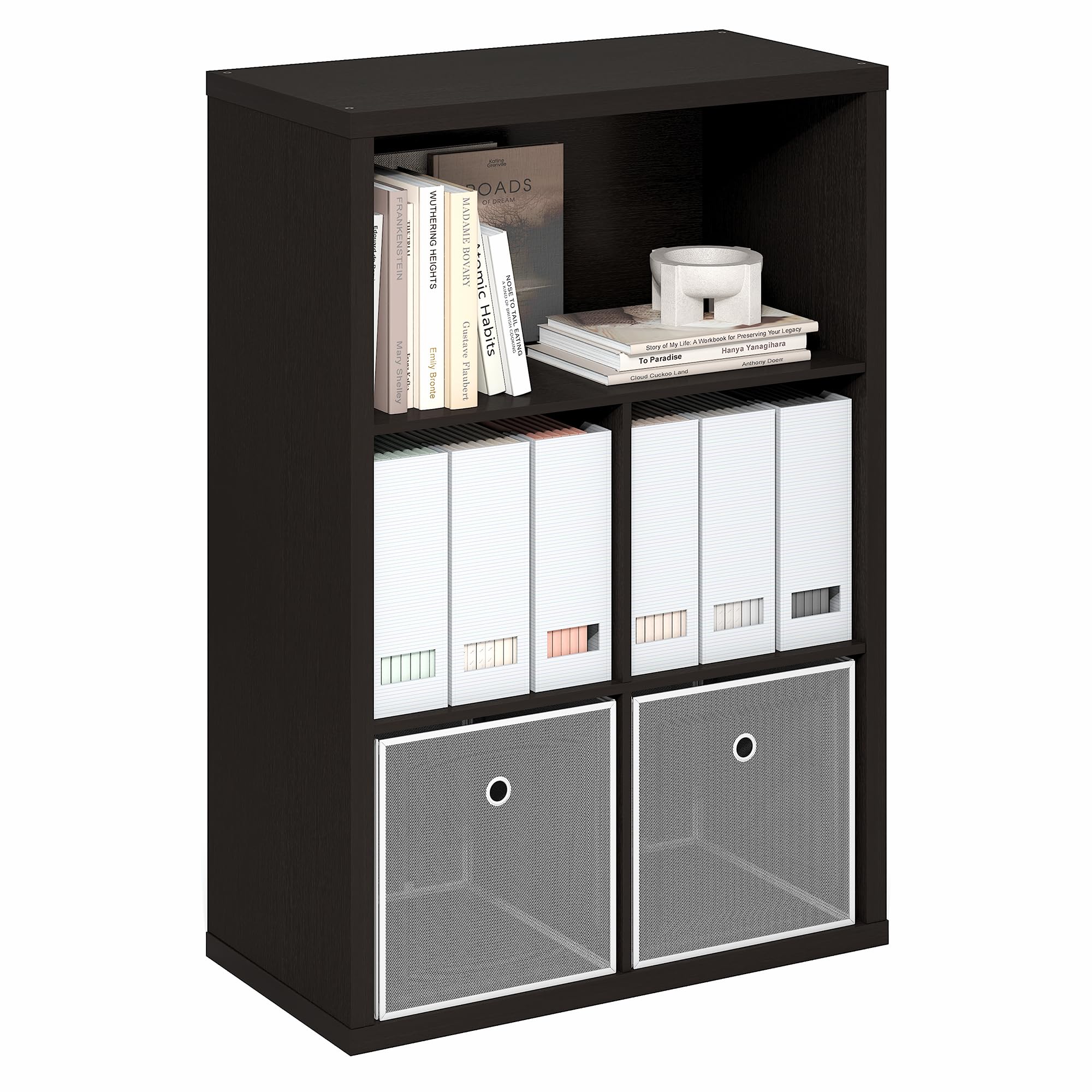 Furinno Cubicle 5-Cube Book Shelf, Extra Thick Frame Bookshelf, Dark Oak