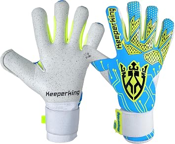 Keeperking Professional Soccer Goalie Gloves Kids, Boys, Youth, Adult, Men- Football Goalkeeper Glove Strong grip palm protection Giga latex 4mm Double elastic Wrist with Negative cut, SlimSize 6-11