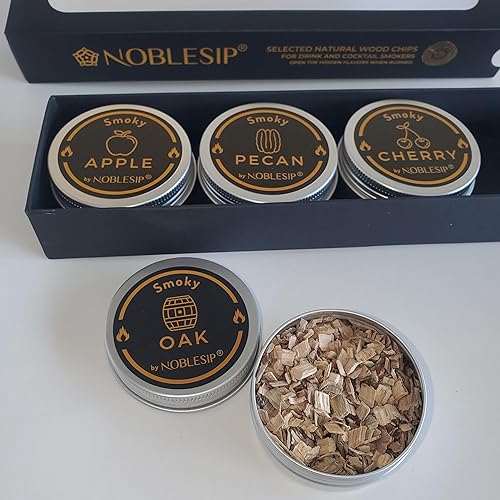 Miniatura 4 de NobleSip Chips de madera para cócteles y ahumadores de comida. Juego de 4 sabores naturales seleccionados manzana, cereza, nuez, roble. Whisky
