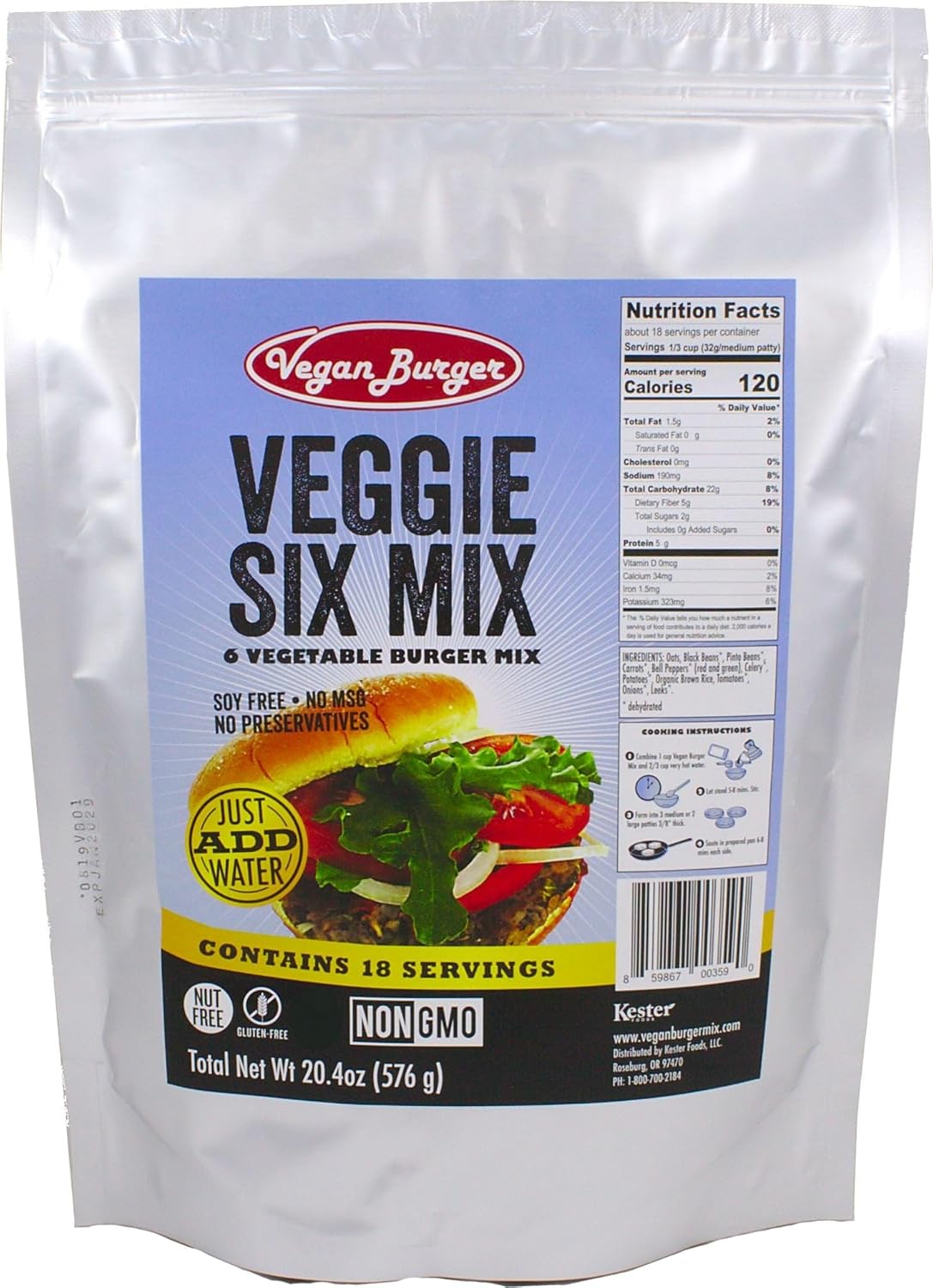 Vegan Burger (18 Serving Bag): Veggie Six Mix - Long Term Storage 10+ Years