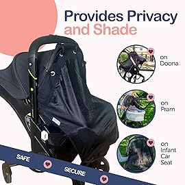 IntiMom Stroller Sun Shade - Universal UV Protection Cover for Strollers Sunshade with See Through, Clip-On Sun Blocker, Sun Shield for Baby, Breathable Adjustable Fit, Full Coverage, M Black