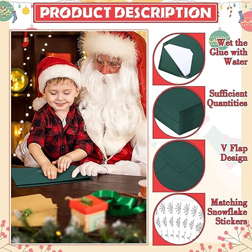 Miniatura 3 de 200 sobres de Navidad A7 con 7 hojas, 210 calcomanías de copo de nieve con purpurina de 5 x 7 sobres para tarjetas de regalo, sobres con solapa en V