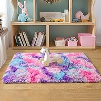 Tepook Soft Rainbow Shaggy Rug for Girls Room - 2x3 Ft Fluffy Princess Carpet, Non-Slip Hot Pink Kids Bedroom Playroom Rug