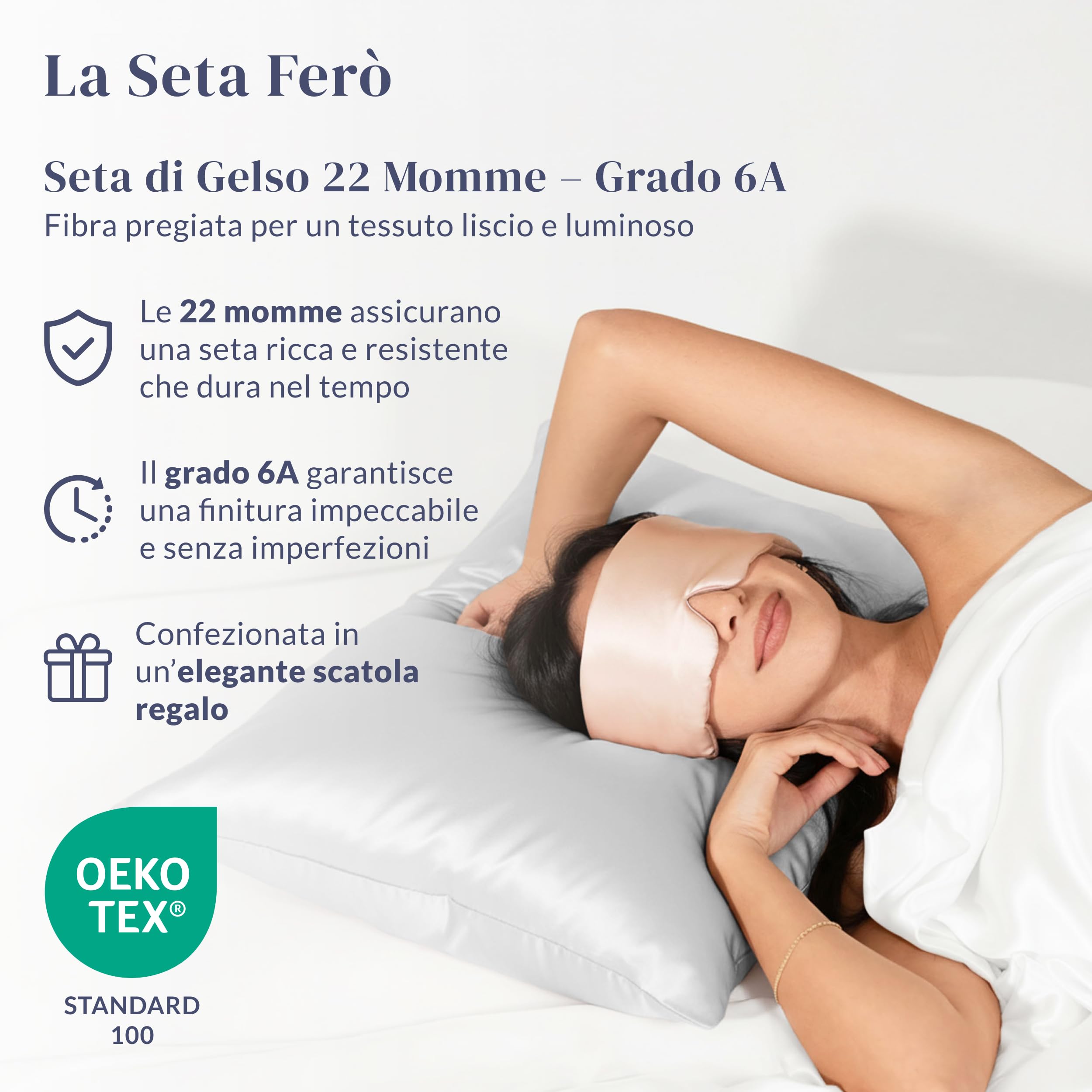 Ferò Federa Seta Cuscino 50x80 cm, 100% Naturale Silk di Gelso, 22 Momme Grado 6A, Certificata OEKO-TEX, Federa di Lusso Ipoallergenica per Capelli e Pelle, Perfetta Idea Regalo, Argento