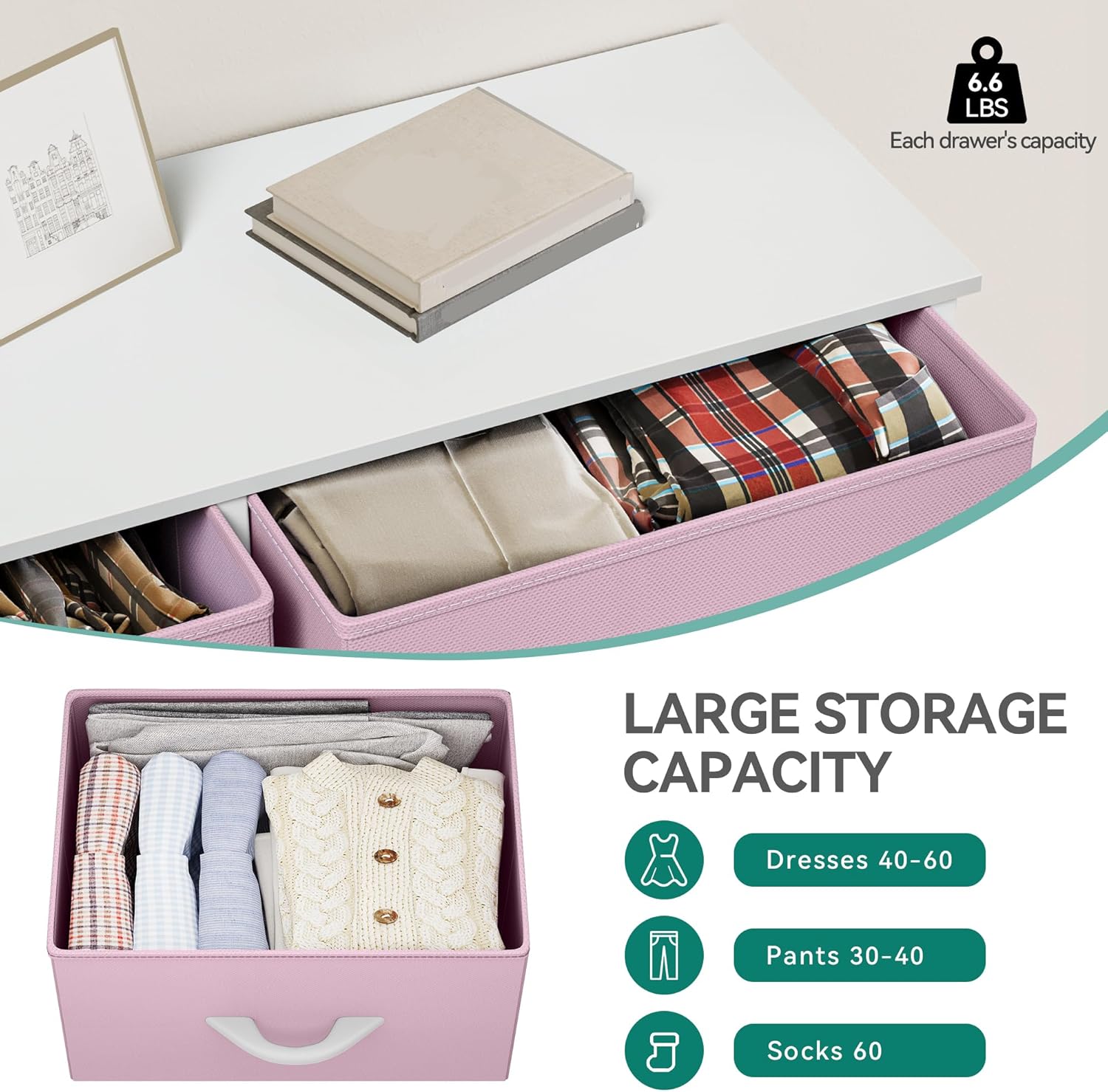 YITAHOME Wide Storage Tower with 5 Drawers - Fabric Dresser, Organizer Unit for Bedroom, Living Room, Closets & Nursery - Sturdy Steel Frame, Easy Pull Fabric Bins & Wooden Top (Pink)