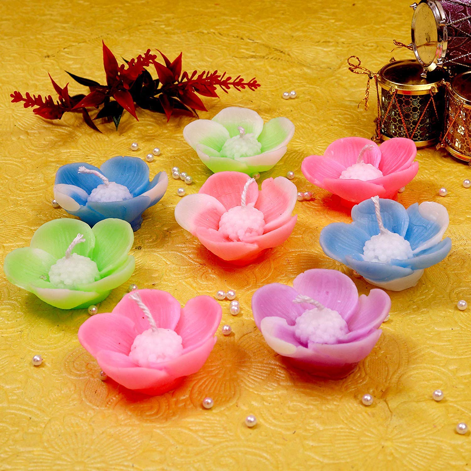 Party Zone Set of 6 Floating Lilli Multi Color Floating Fancy Cosmos Wax Diyas Candles for Home Decorations, Diwali, Festivals, Corporate(Get Any Color)