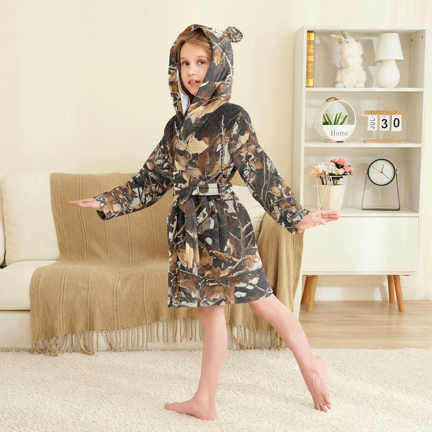 Forest Bathrobe Hooded PJ Robe Soft Fleece Robe Pajama Sleepwears 2-12 Years