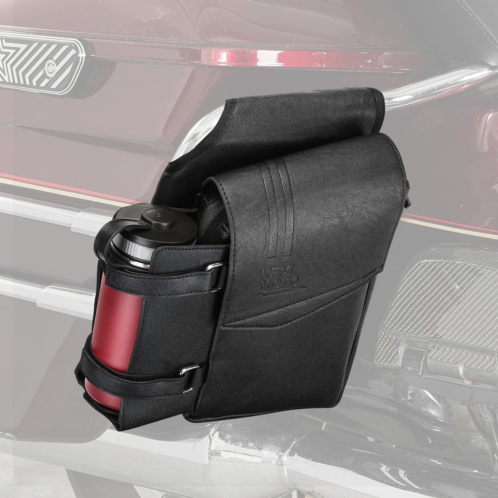 KEMIMOTO Borsa laterale di protezione, organizer con portabottiglie in ecopelle, compatibile con modelli Touring Road King Electra Glide Road Glide Sinistra, Destra