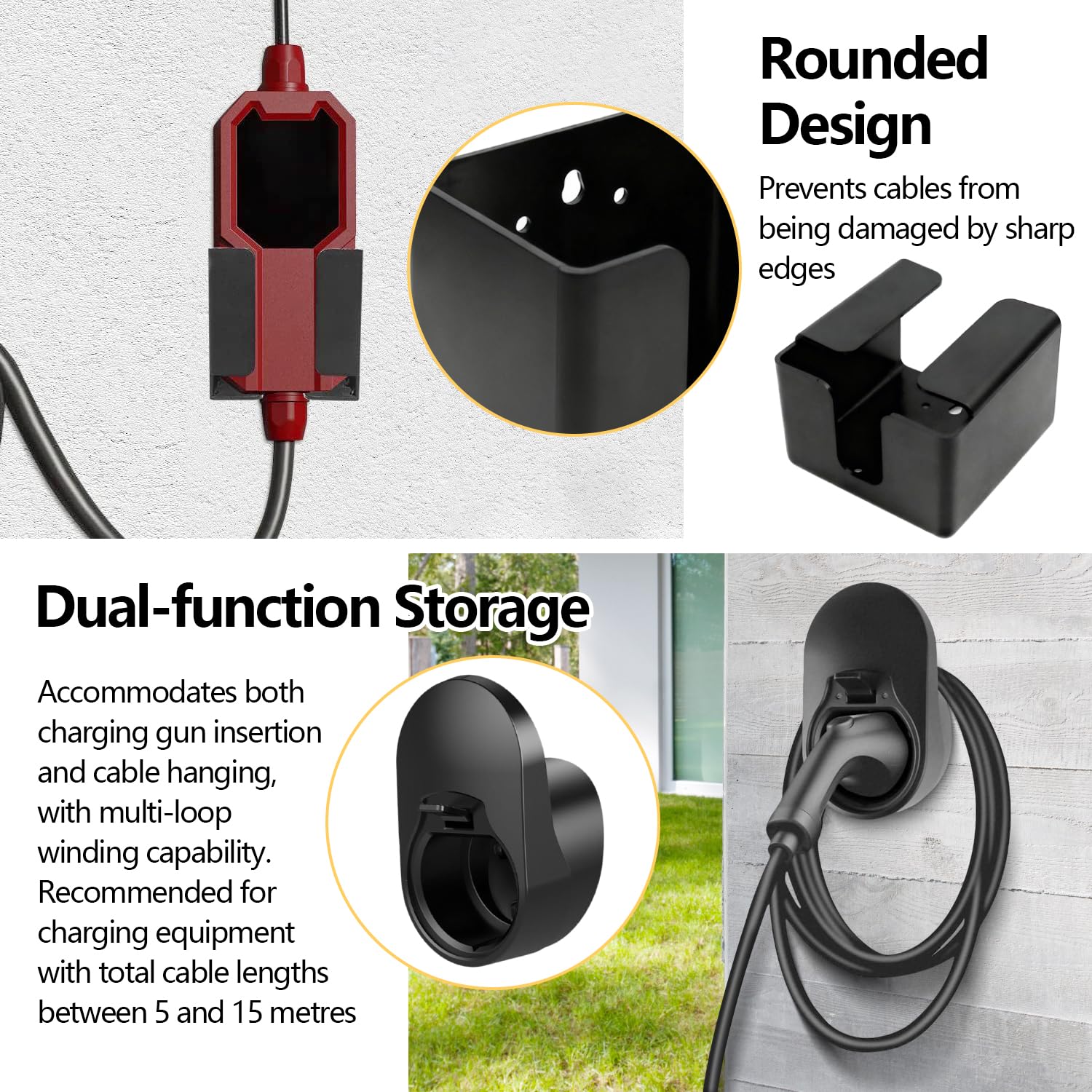 2 Wa-llb-ox con Cavo di Ricarica 2 in 1 Supporto a Parete per Ev Charger Holder Compatibile con la Presa Type 2 Resistente Colonnina Ricarica Auto Elettrica Accessori per Uso in Garage e All'aperto