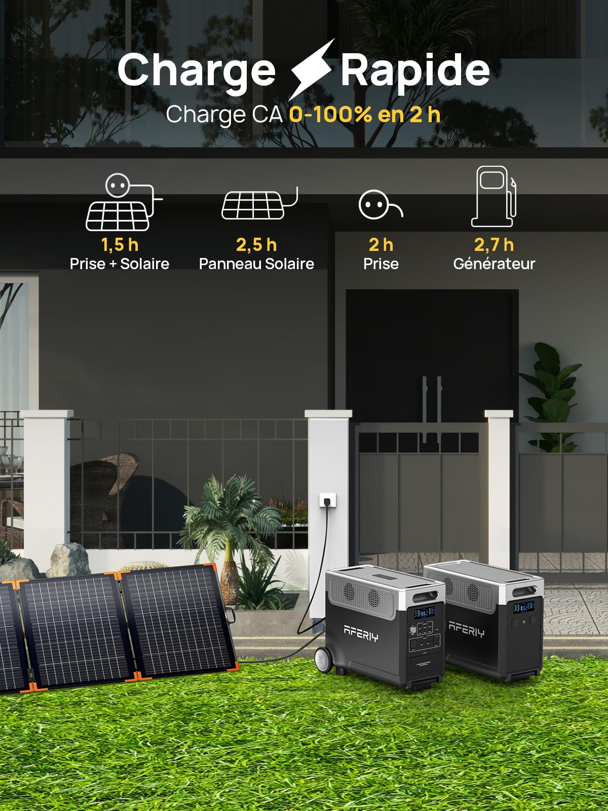AFERIY P310 Générateur Électrique Portable 3600W avec 400W Panneau Solaire Portable Pliable, Batterie Nomade 3840Wh, UPS, Station Electrique Solaire pour RV/Domestique/Camping-Car/Panne de Courant