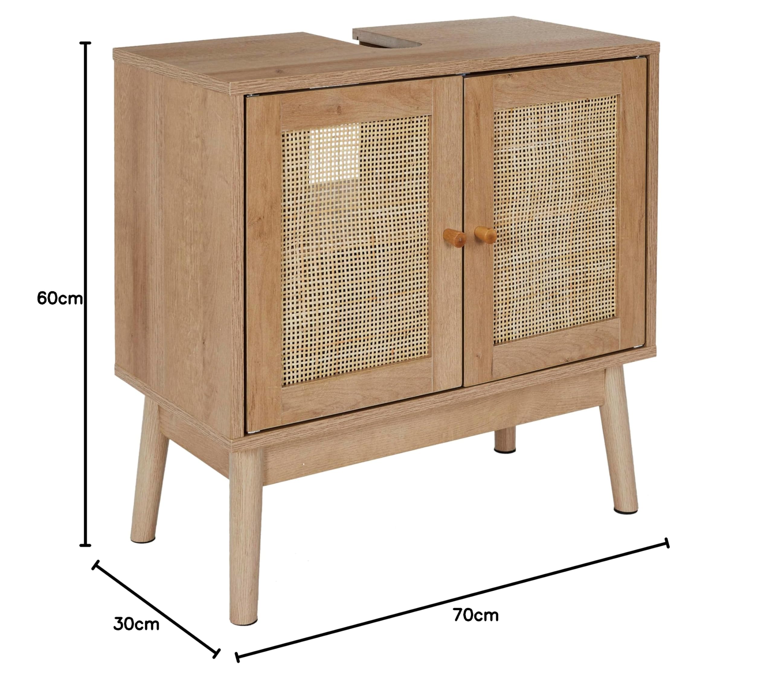 HOME DECO FACTORY - HD0227, Mueble Bajo Lavabo, Modelo Bali, Colección Natural Crush, Mobiliario, Mueble de Baño, 60 x 70 x 30 cm, Marrón