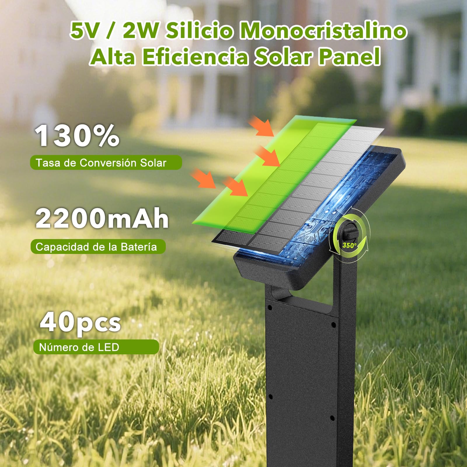 OUSFOT Lampara Solar Exterior 6 Piezas 40 LED, Focos Solares para Exterior con Dos Niveles de Luminosidad, Resistente al Agua IP65, Poste de Iluminación Exterior para Jardín, Patio, Entrada, Camino