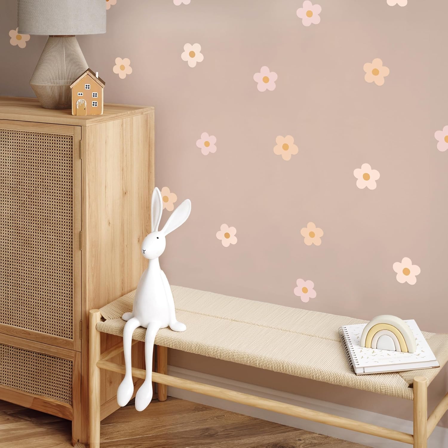 Teddylabels - Daisy Blush Pink Boho Flowers Decals - Easy-to-Apply & Removable Wall Stickers: Transform Your Toddlers Bedroom with Durable, Vibrant Peel-and-Stick Wall Decor – Stickers for Kids