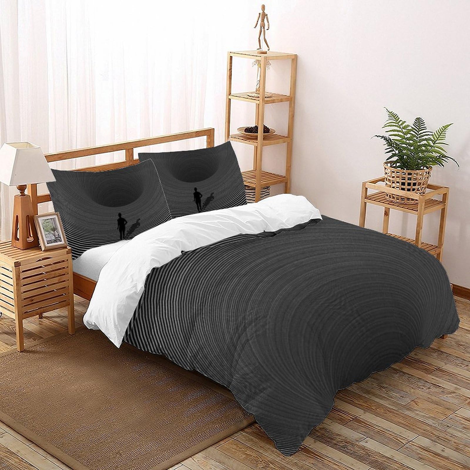Housse de couette 200x200 anti-glissement microfibre imprimé 3D Le Trou Noir pour grand lit