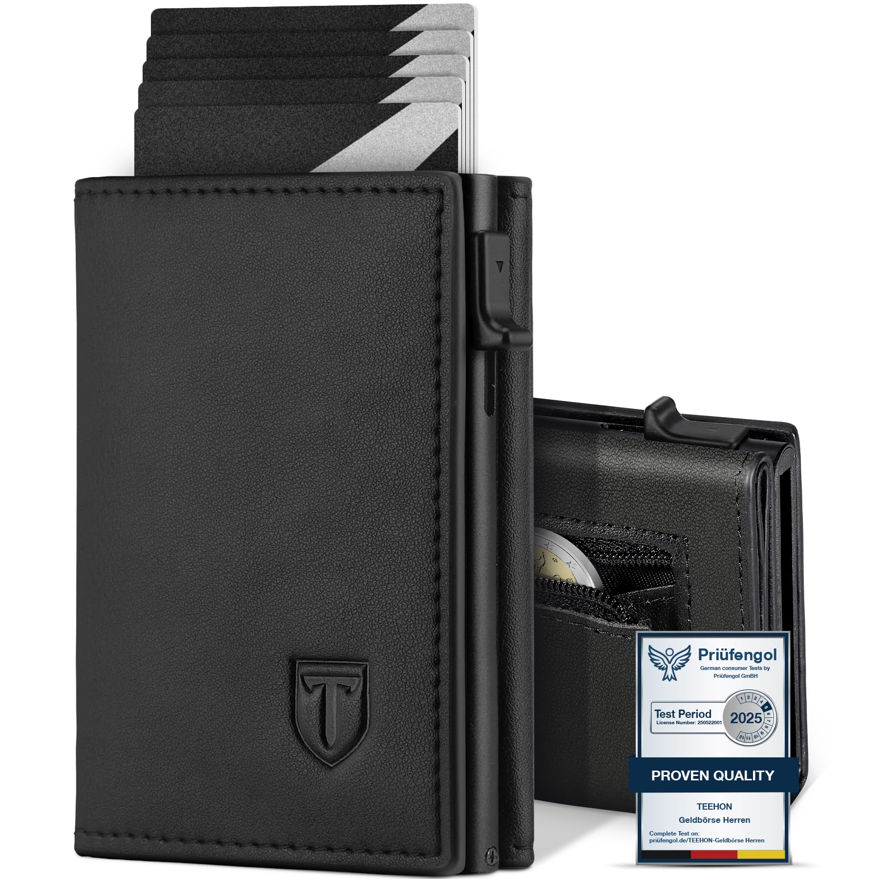TEEHON Men's Wallet with Coin Compartment & RFID Protection, Leather Wallet Slim Wallet Purse, 10 Compartments for Credit Cards, Magnetic Wallets for Men, Card Holder Men - Black, black, Minimalist