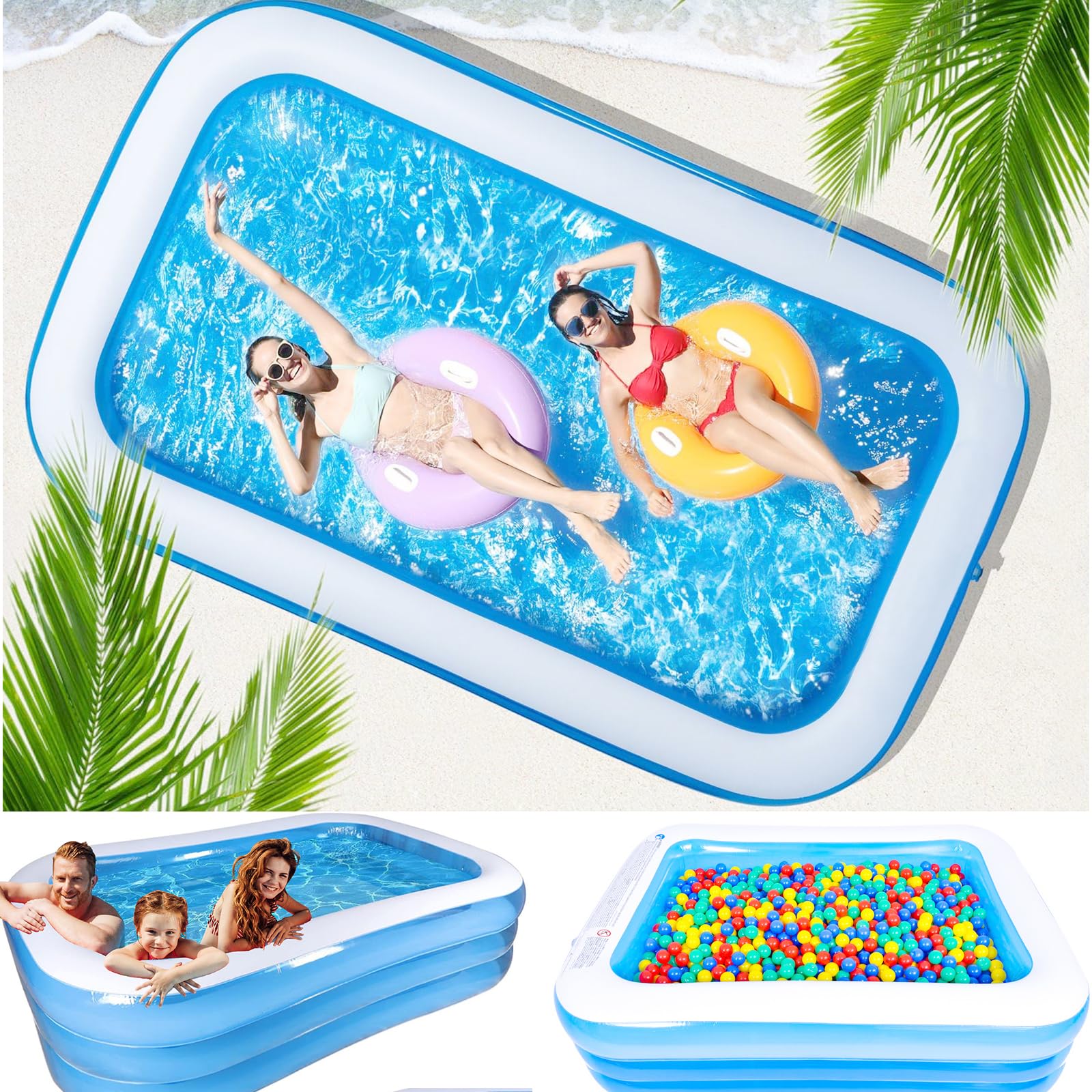 VUCATIN Inflatable Swimming Pool,Full-Sized Thickened Blow-Up Pool for Kids Adults,BPA-Free Inflatable Pool for Family Garden, Backyard,Summer Water Party,Indoor Outdoor (3.05m)