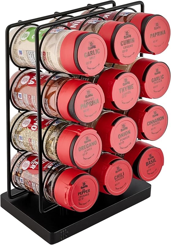 Spice Rack, Essentials Collection, Black Metal Spice Rack Organizer with 12 Spices Included, Great Gift for Housewarming, Wedding & Bridal Shower, 12 count