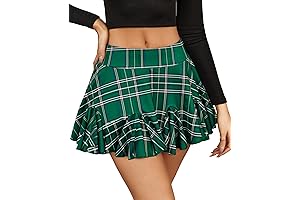 Avidlove Brown Plaid Skirt: High-Waisted Mini Pleated Skirt