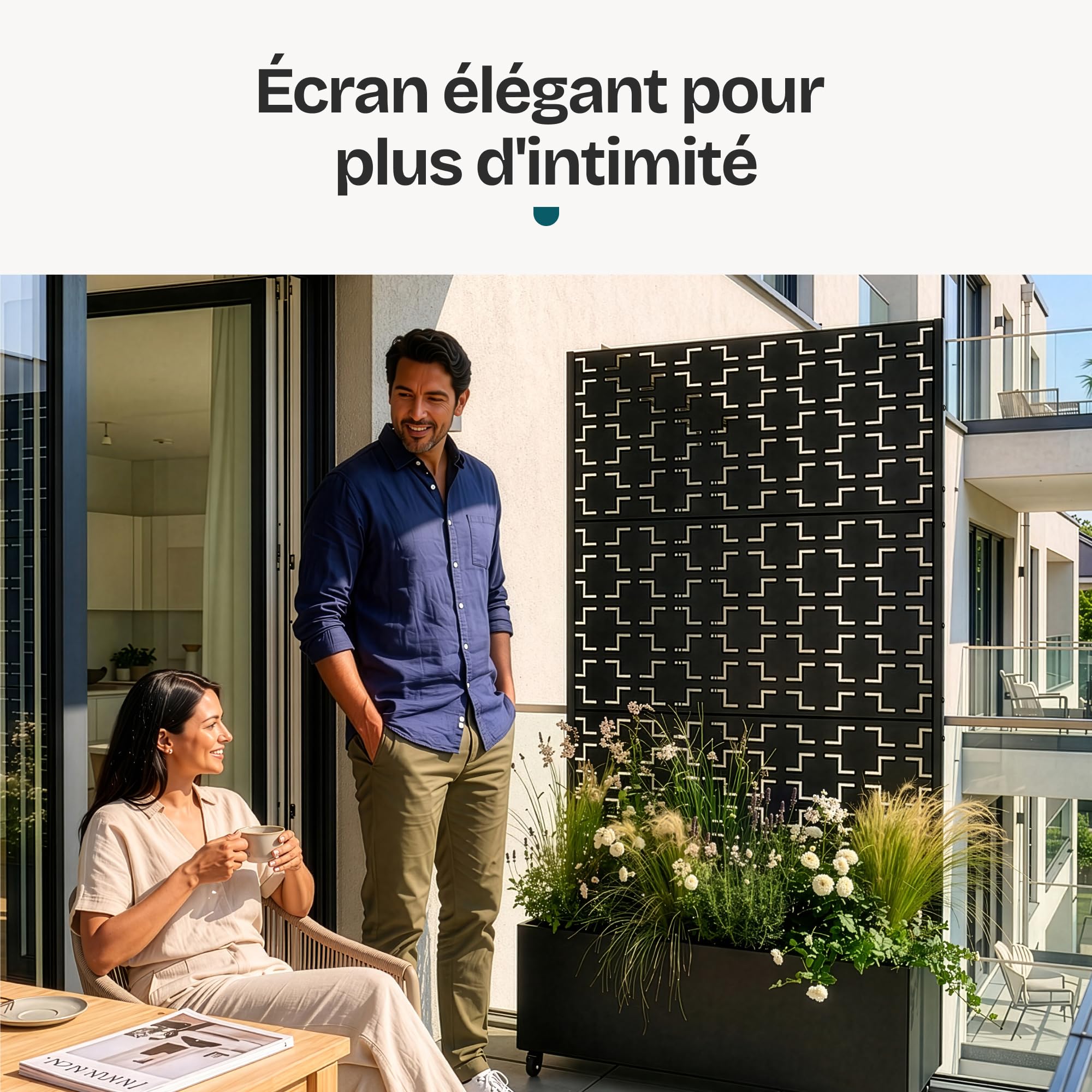 casa.pro Cloison de Séparation Aaskis 190 x 82 x 38 cm avec Bac à Fleurs Paravent Clôture avec Jardinière pour Extérieur Intérieur Jardin Terrasse Brise-Vue sur 4 roulettes Acier Galvanisé Noir