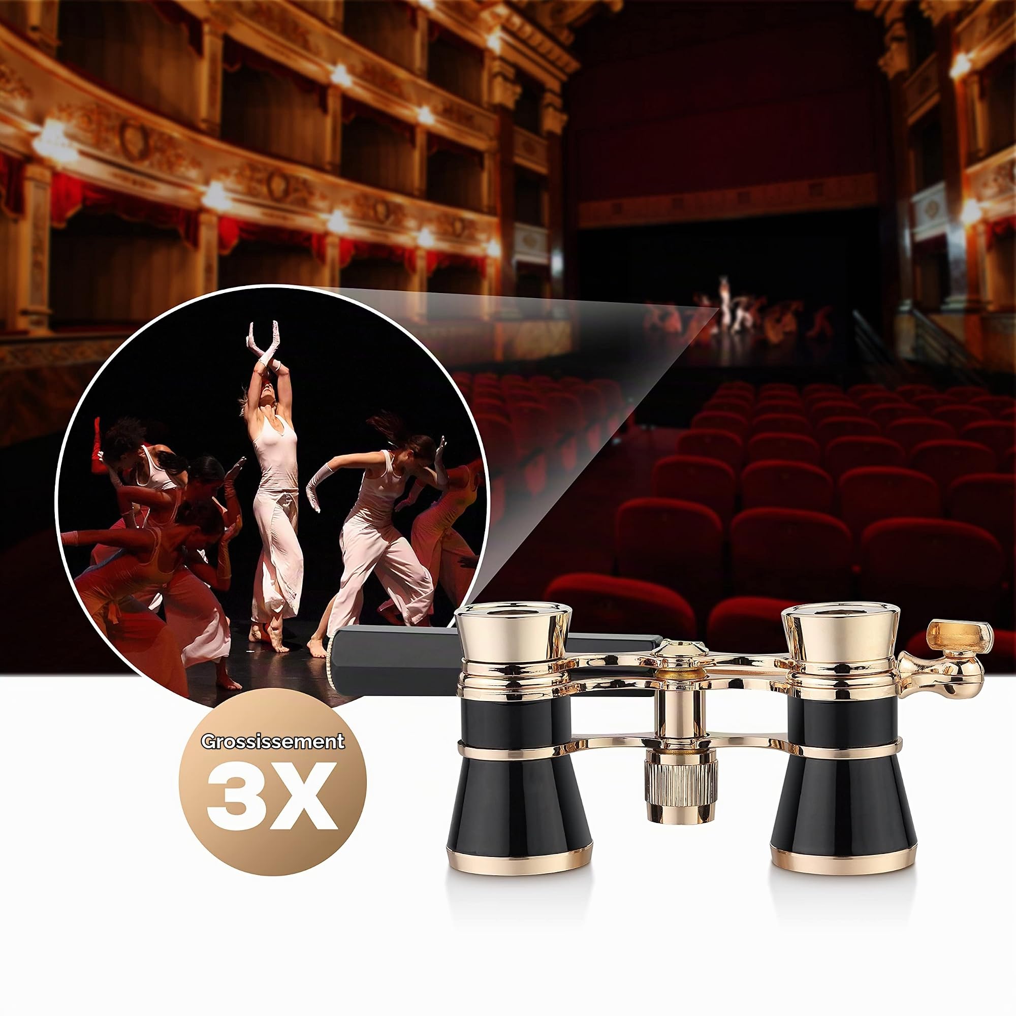 Aomekie Jumelles de Théatre Lorgnette avec Poignée Jumelles Longue Vue en Métal pour Spectacle Tourisme Concert (Noir)