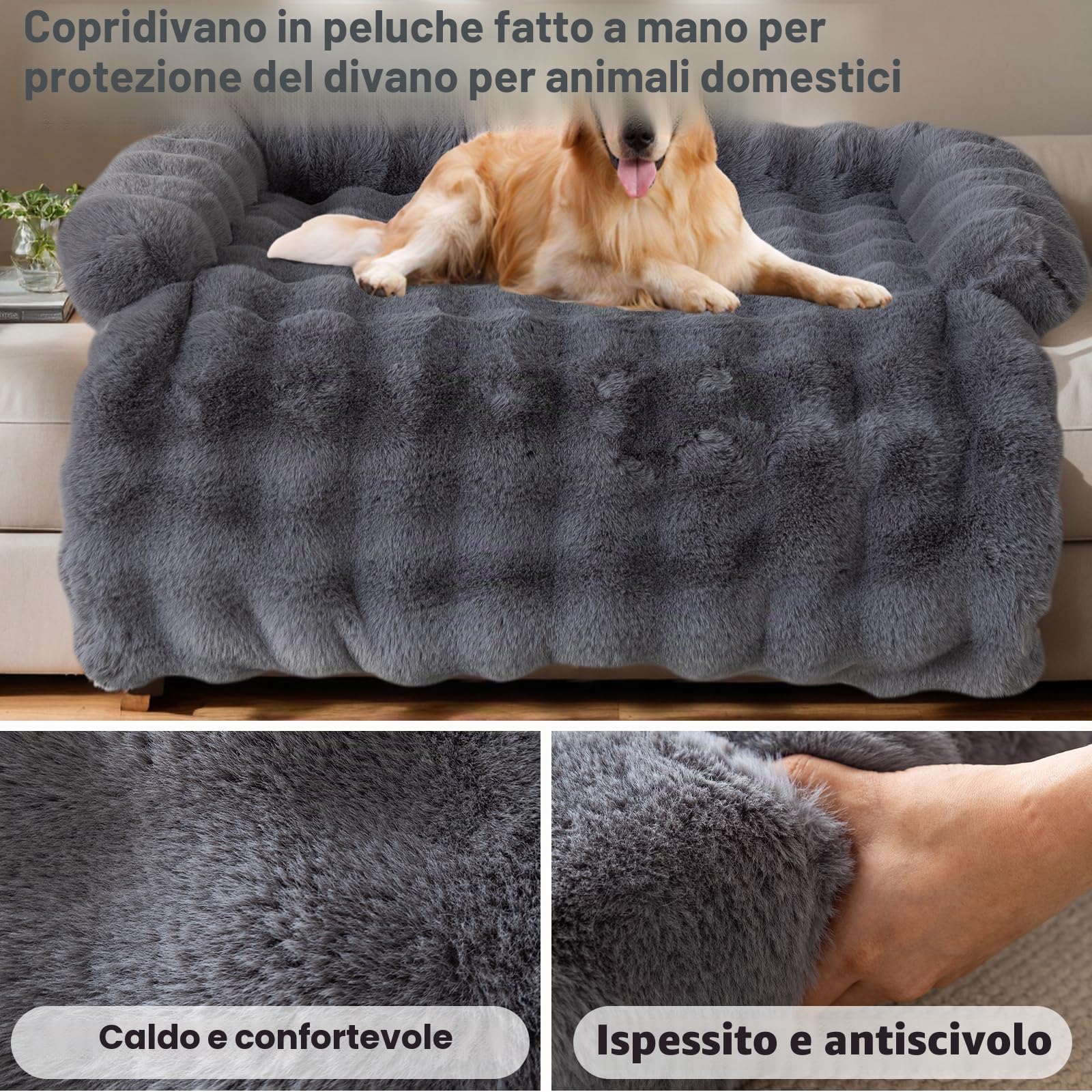 OKYUK Letto per Cani Super Confortevole, Divano, Copridivano Lavabile a Mano, Antiscivolo (Capelli Lunghi Grigio Scuro, L 75 x P 75 x H 13 cm)