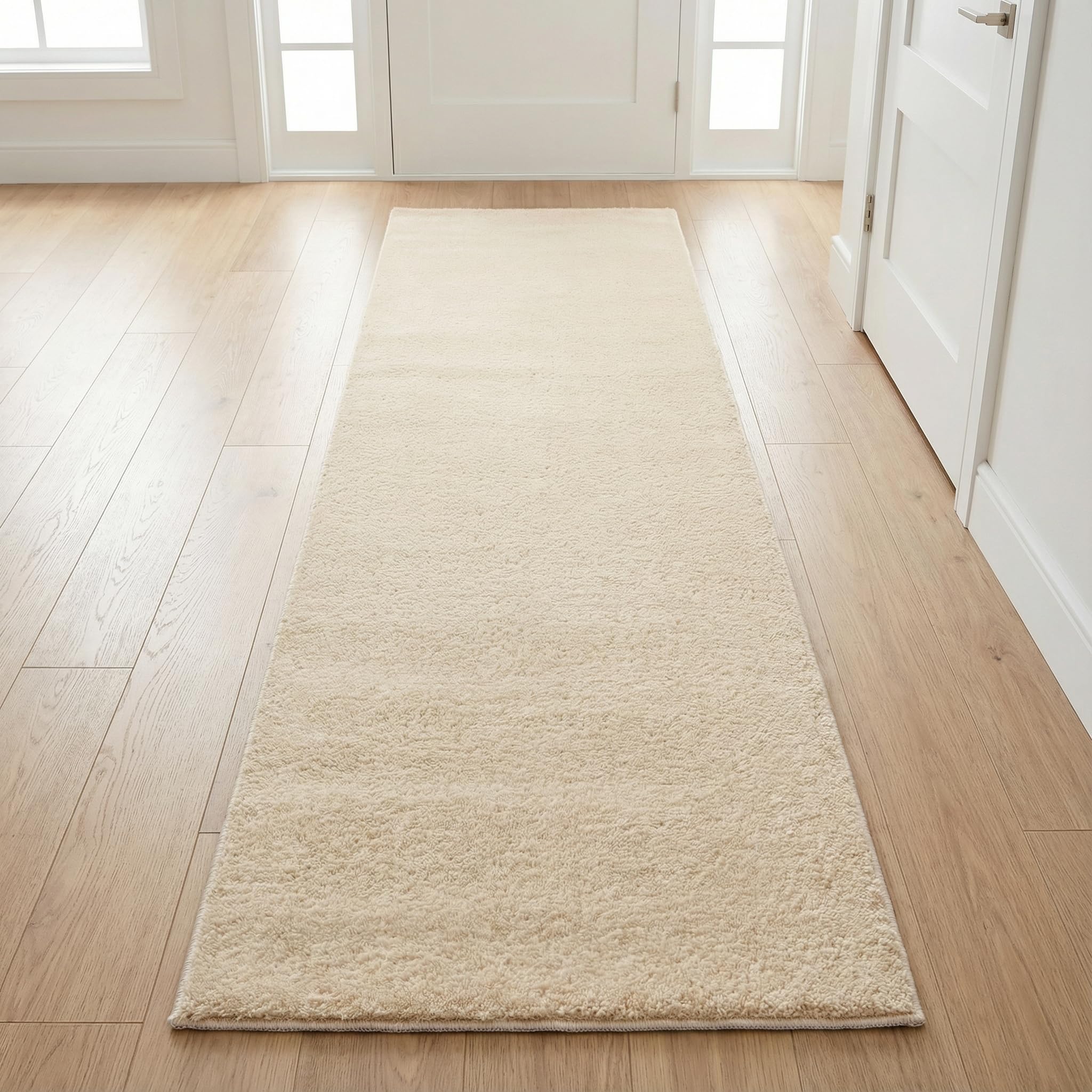 Ruglenza Soft Shaggy Rug - Fluffy Modern Area Carpet for Living Room and Bedroom, Non Slip Backing, Easy to Clean, Washable Cozy Home Decor Floor Rug (Beige, 60 x 220 cm)