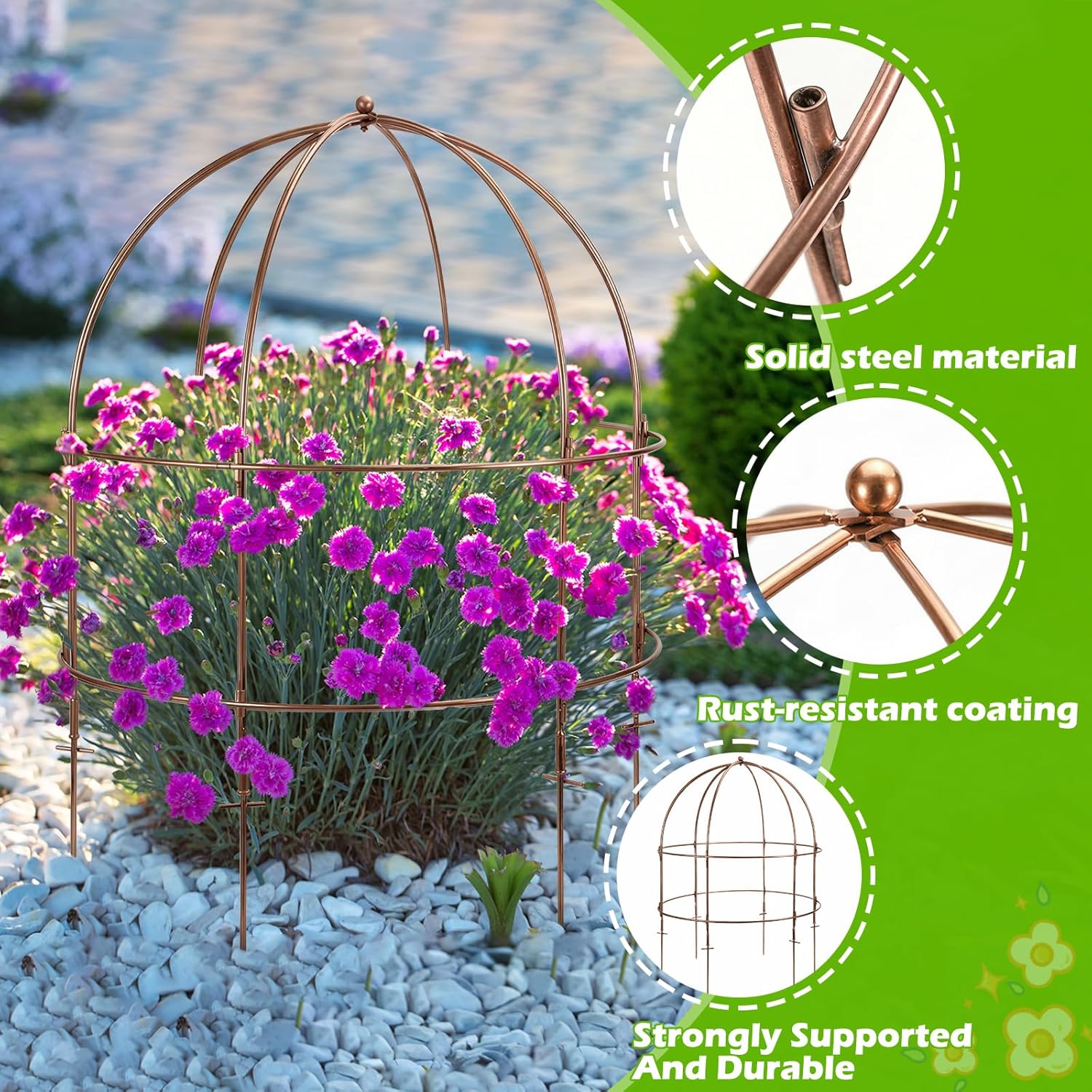 NNG 26 Inch Bird Cage Plant Support, Metal Grow Through Flower Trellis Cage with Dome Top, Garden Plant Support for Peonies Hydrangeas Tomatoes and Climbing Vines