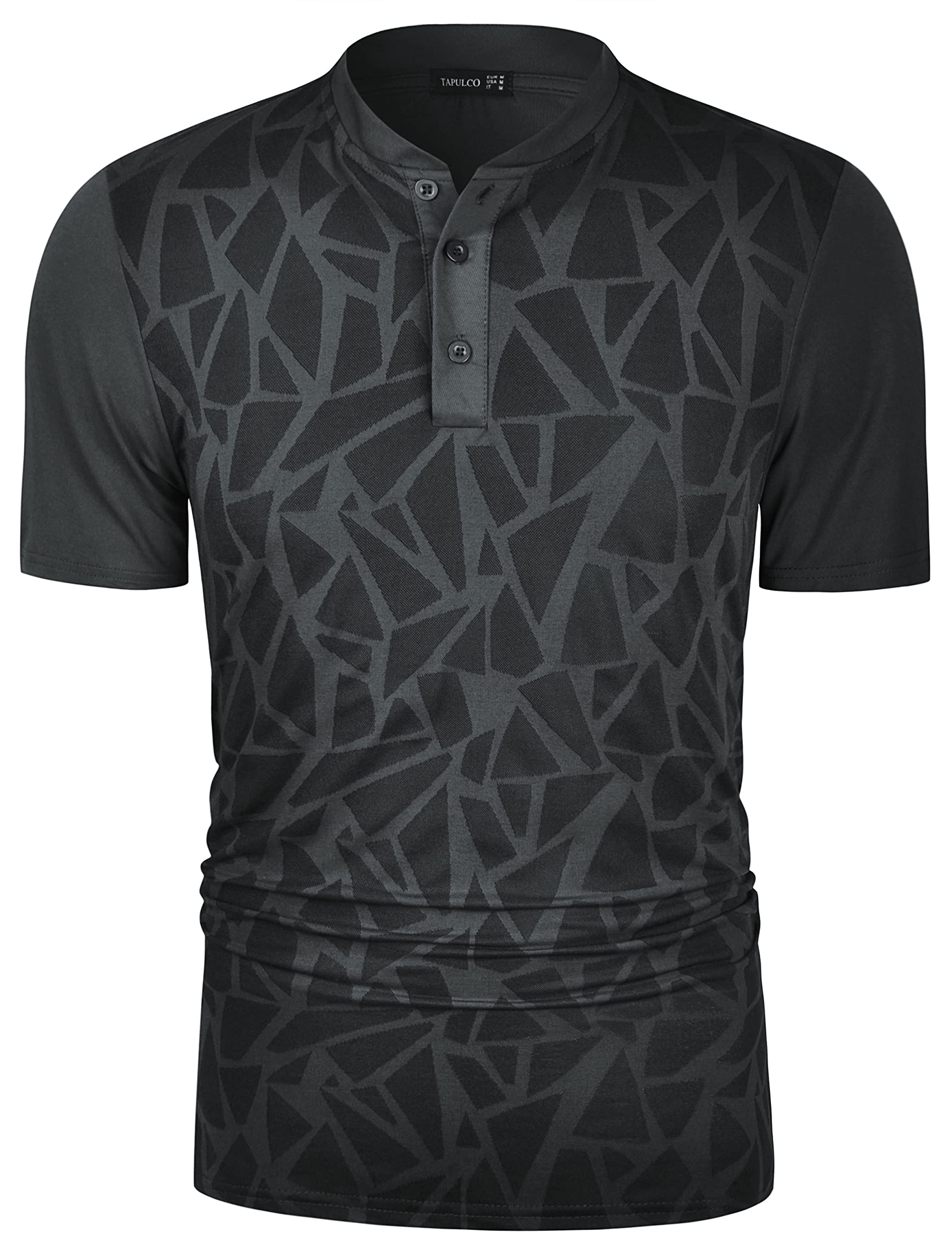 TAPULCO Collarless Golf Shirts for Men Quick Dry Color Block Breathable Soft Athletic Casual Daily T-Shirts