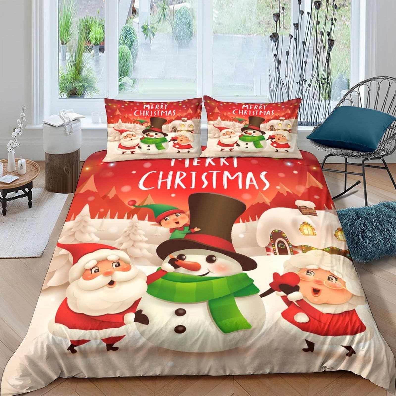 Ctjqhvkz Style-5 3D Printed Christmas Santa Snowman Fitted Sheet Microfiber Soft Red Festive Bed Cover Bedroom Decor Single（135X200cm）