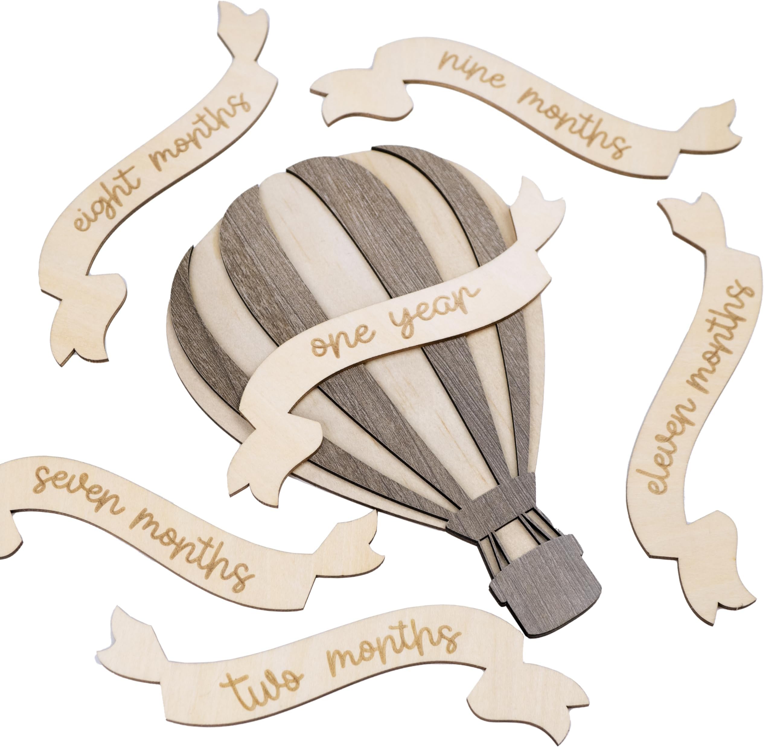 Monthly Baby Milestone Wooden Circle - Baby Monthly Milestone Sign - Months Baby Milestone Signs Cards - Newborn Gift for Girl and Boy - 1-12 Months (Air Balloon)