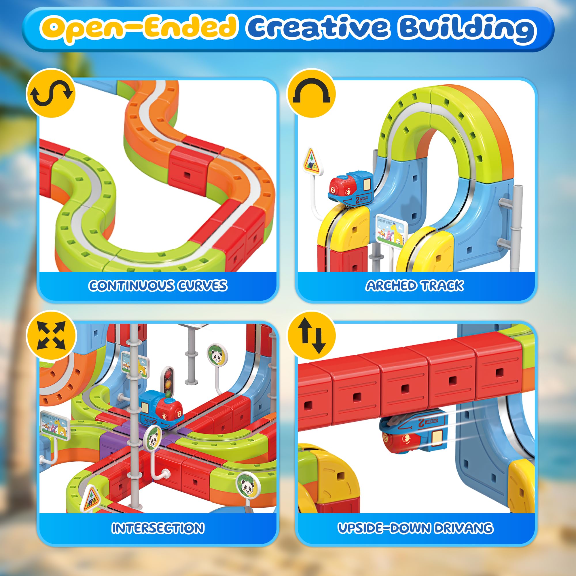 Juego de tren eléctrico para niños, 141 piezas (92 pistas + 2 coches), juego de tren magnético para niños pequeños, juguetes STEM, regalos de cumpleaños para niños de 3 a 12 años, kits de pista