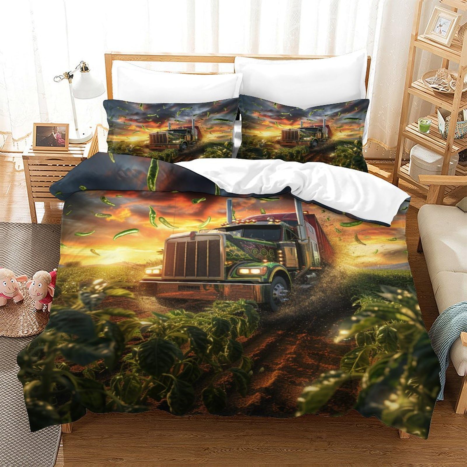 Housse de couette camion 3D respirante 140x200cm pour décorer une chambre de garçon ados
