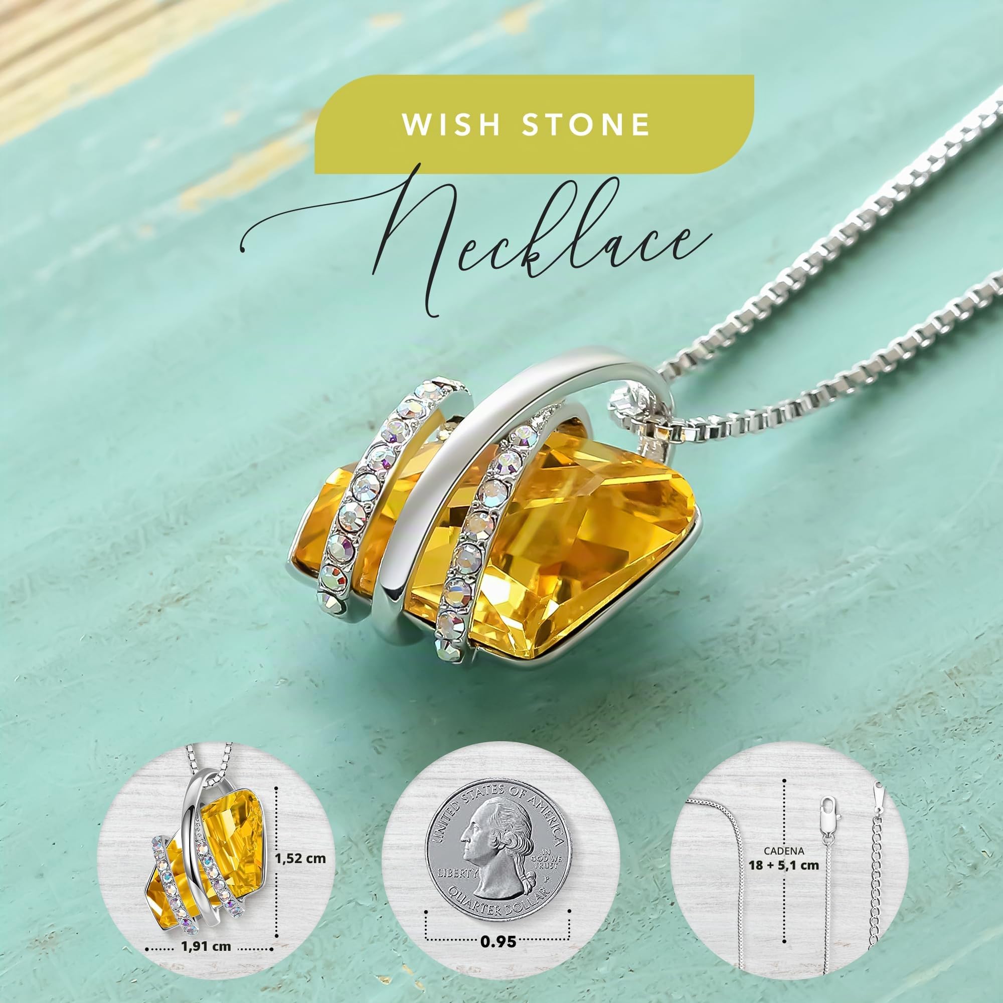 Leafael San Valentín Collar con colgante Piedra de los Deseos, cristal de nacimiento, chapado en oro rosa 18K o plata, cadena 18+2", caja de regalo incluida