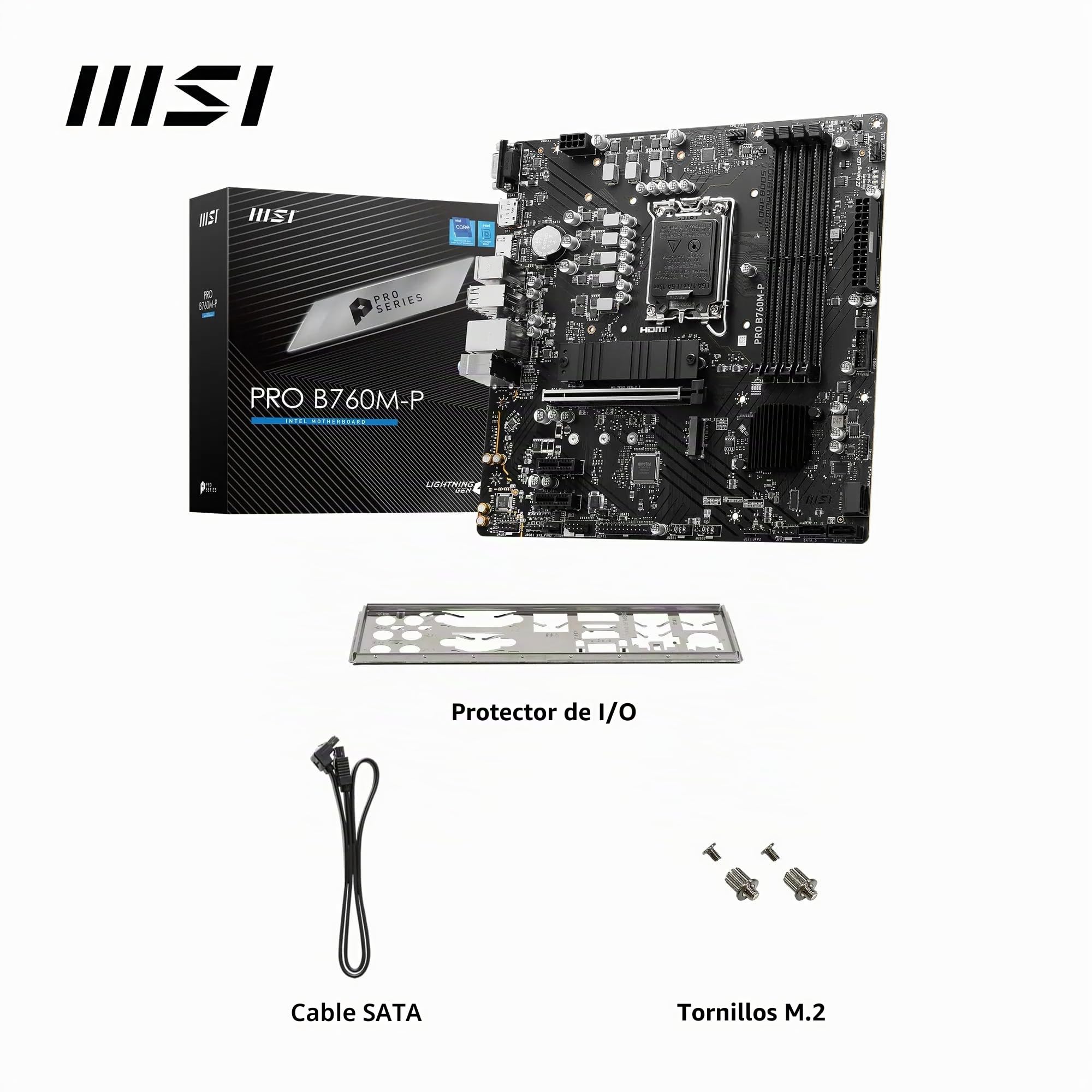 MSI Pro B760M-P - Placa Base Micro-ATX, Compatible con procesadores Intel Core de 14ª, 13ª y 12ª generación, LGA 1700, DDR5 Memory Boost 6800+MHz/OC, Ranura PCIe 4.0 x16, Ranuras M.2 Gen4