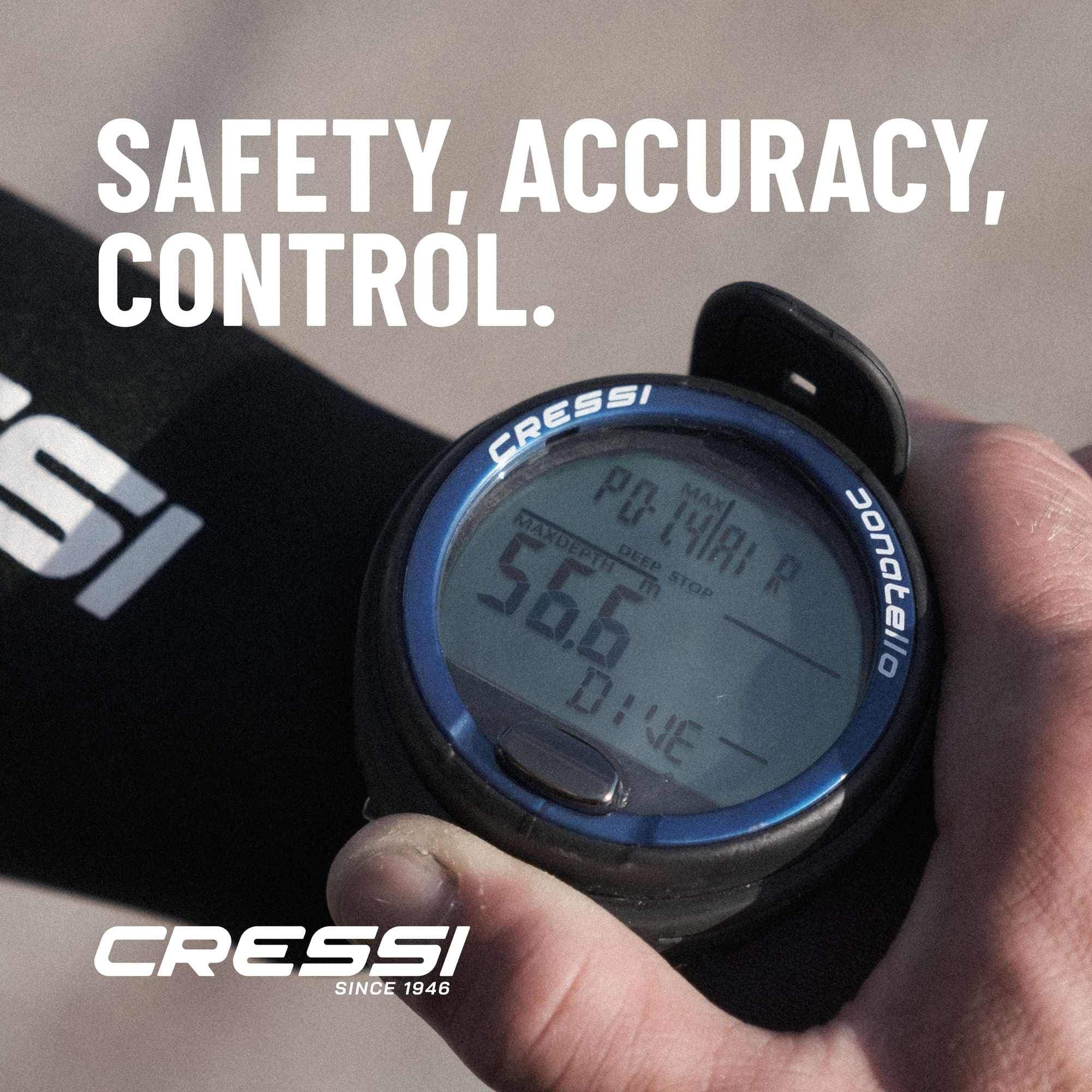 Cressi Donatello Computer Subacqueo – Modalità Aria/Nitrox, Apnea e Gauge – 150m Resistenza, Display ad Alto Contrasto – Batteria Sostituibile, Deep Stop, Indicatore Tossicità CNS
