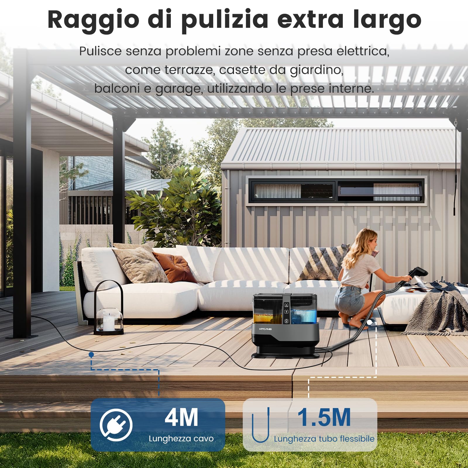 Kitcanis Lavatappeti e Divani Lava e Asciuga 17KPa 600W, Pulitore Tessuti Compatto con 4 Accessori, Serbatoi Rimovibili 1.1L/1.2L, per Divani Tappeti Auto, Lava Moquette Portatile per Casa e Interni
