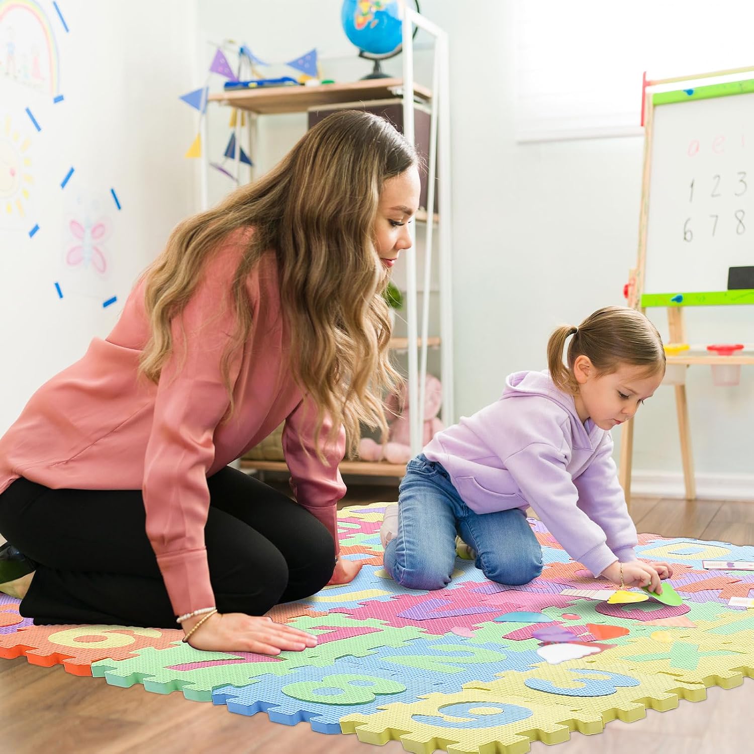 Nuanchu 72 Tiles Foam Puzzle Play Mat Set, Kids Puzzle Exercise Mat Separable Alphabet, Numbers & Animals Pattern Interlocking Floor Foam Rug for Home Kindergarten Nursery Play Room