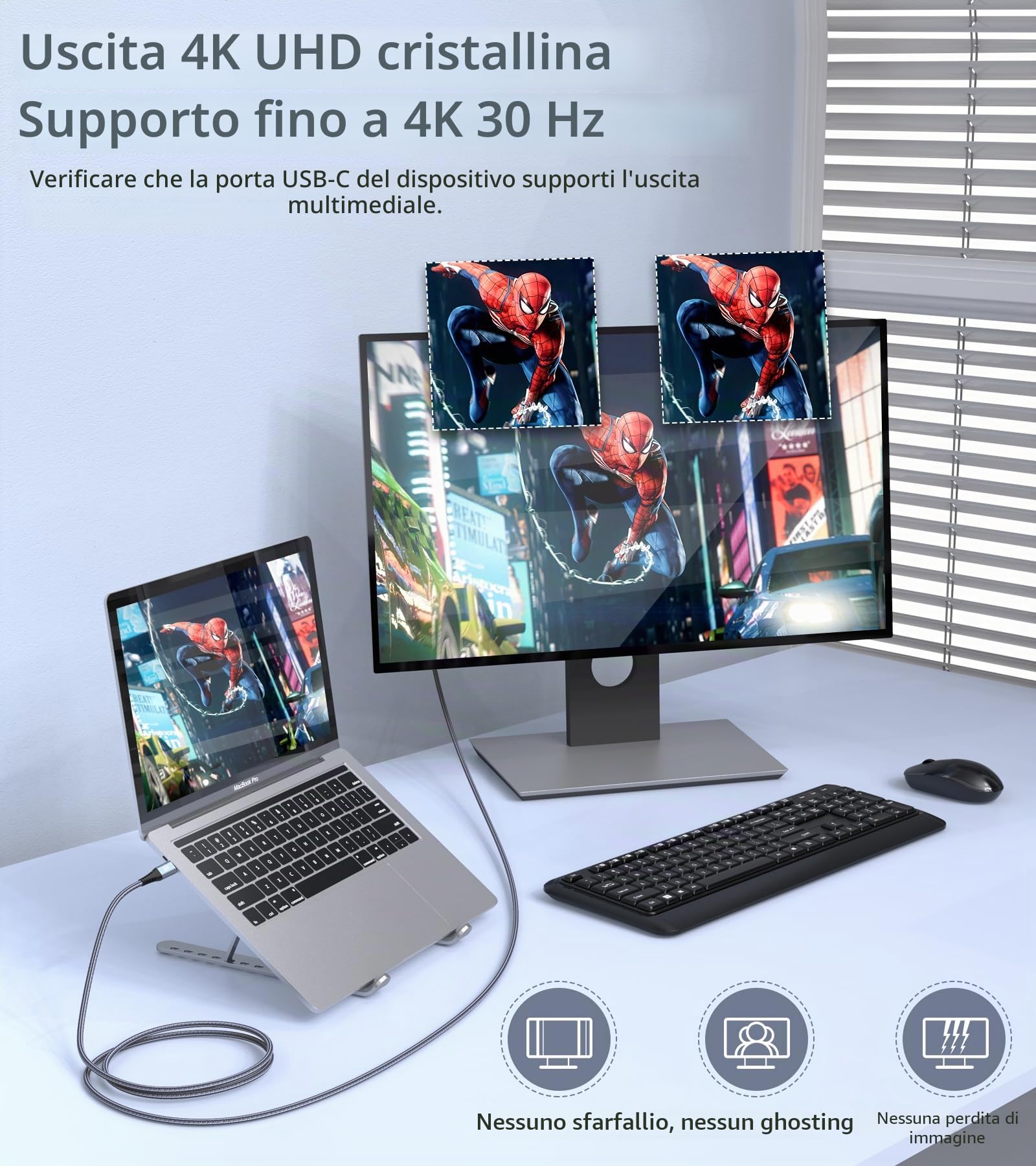 Cavo USB C a HDMI 3M,Cavo USB Tipo C a HDMI 4K UHD Compatibile Thunderbolt 5/4 con i Phone 17 16 15 Pro/Max,MacBook Pro/Air 2020, iPad Air/Pro 2021,Galaxy S26 S25 S24 a S20,iMac,XPS,Surface,Dell,HP