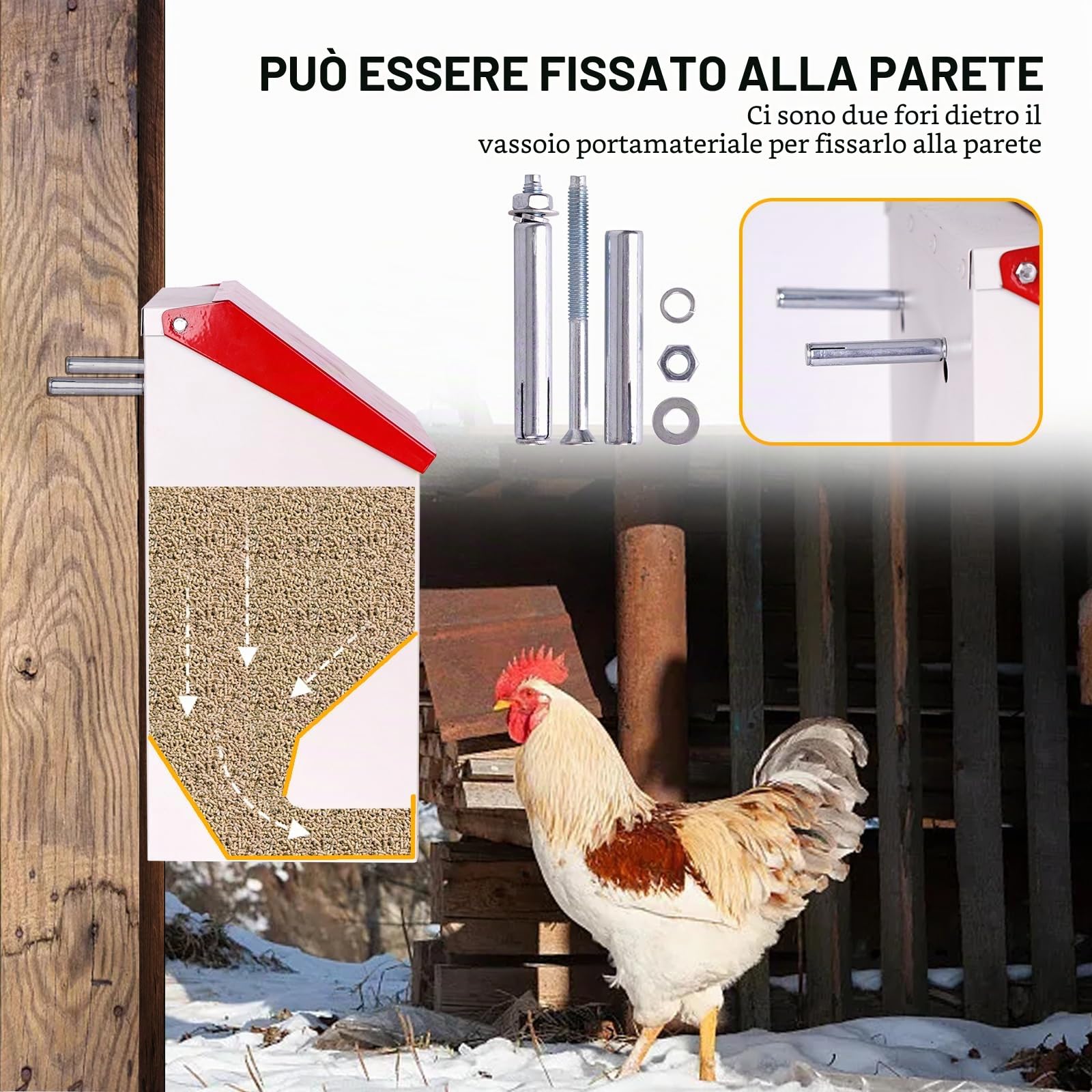 4.5kg Mangiatoia Automatica per Pollo In Acciaio Inox Appendere Mangiatoia Galline Automatica Senza Sprechi Alimentatore Automatico per Pollame Pollo Anatre Oche (Rosso)