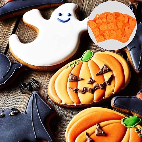 Miniatura 6 de Moldes de silicona para chocolate para Halloween, 2 moldes para hornear con forma de calabaza, murciélago, cráneo, fantasma, 2 unidades,