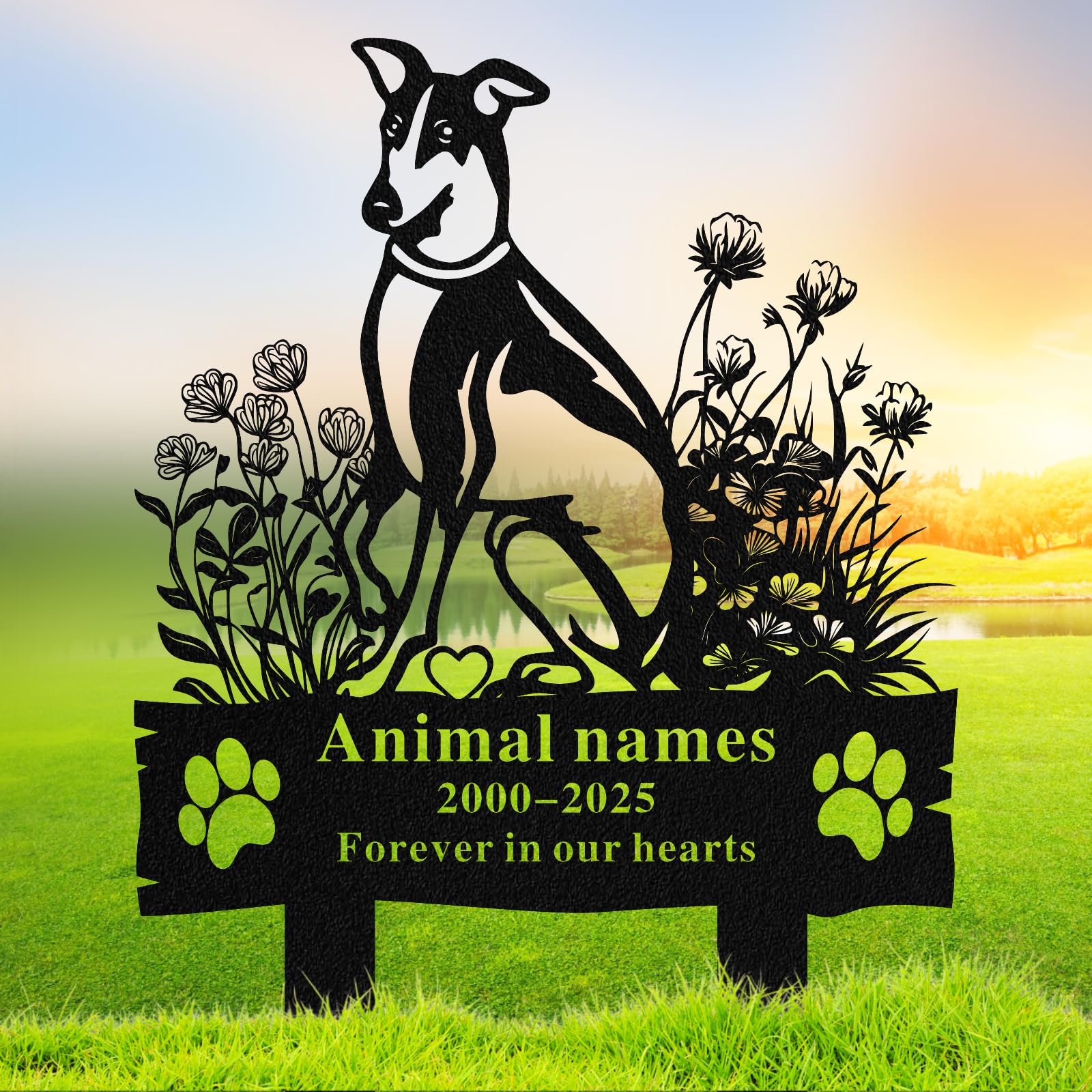Quanqiuyi Custom Greyhound Dog Grave Marker - Metal Baked Enamel Memorial Stake, Waterproof Pet Cemetery Plaque for Outdoor, Sympathy Gift