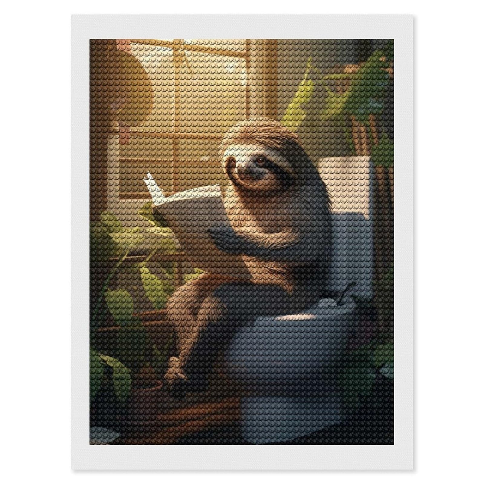 Junmoney Sloth Toilet Newspaper Diamond Painting Set 12"x16", for Beginners, Modern Decor, Simple to Start, Gift Idea, Pleasing Wall Art Project