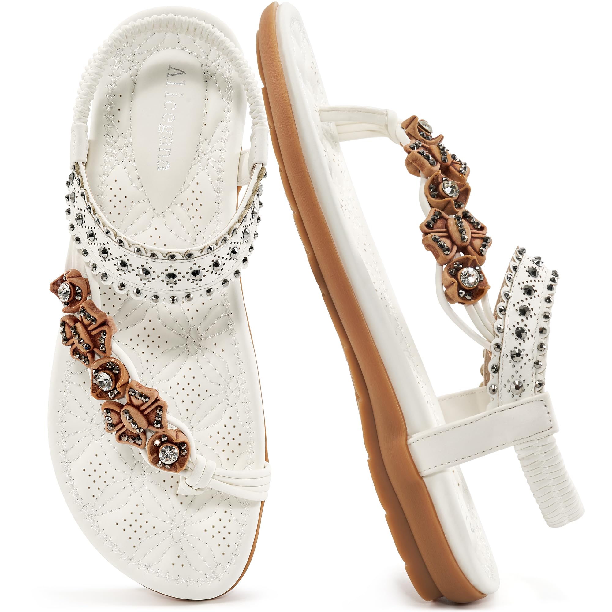 Alicegana Womens Sandals Dressy Flats: Bohemian Summer Comfortable Split Toe Shoes Walking Vacation Gladiator 2026