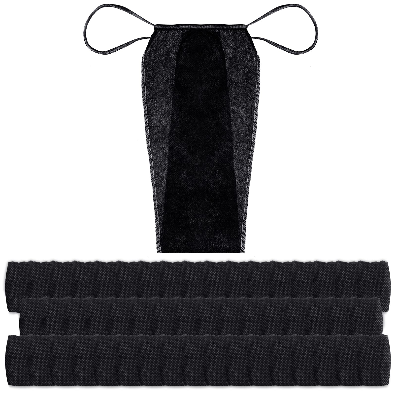Geyoga 50 Pcs Disposable Thong Panties Womens Disposable Spa T Thong Underwear Individually Pack for Spray Tanning Black